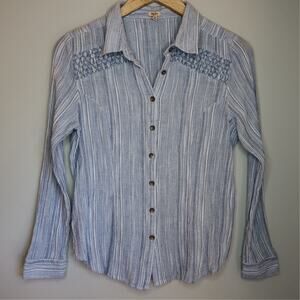 Reba Vintage Chambray Striped Button Up Shirt M Cotton Western Boho